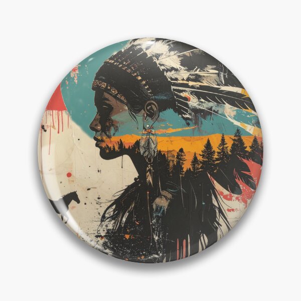 Item preview, Indigenous Woman Collage with Horse and Trees designed and sold by thelivingrp.