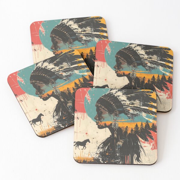 Item preview, Indigenous Woman Collage with Horse and Trees designed and sold by thelivingrp.