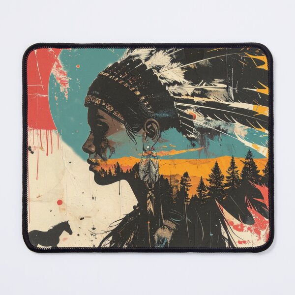 Item preview, Indigenous Woman Collage with Horse and Trees designed and sold by thelivingrp.