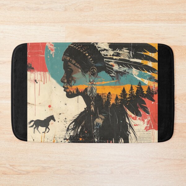 Item preview, Indigenous Woman Collage with Horse and Trees designed and sold by thelivingrp.