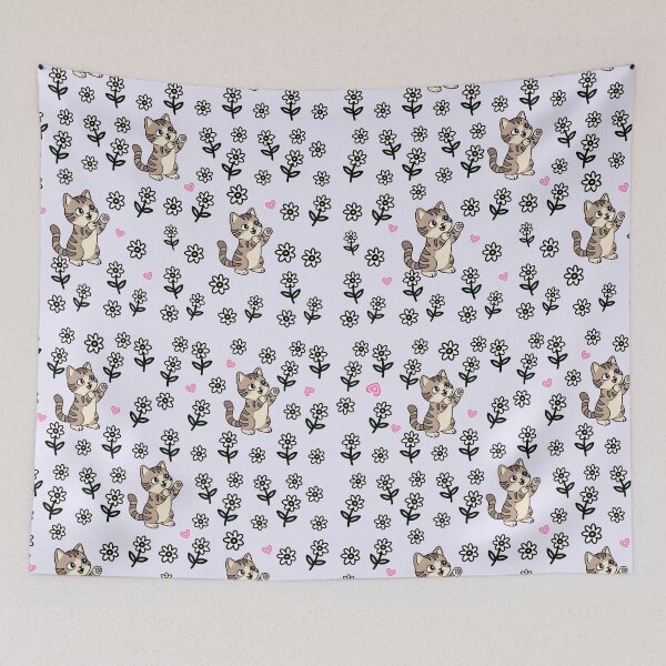 Item preview, Cute Kitten and Ditsy Daisy Floral Pattern On Soft Lavender Background  designed and sold by Blupunk.