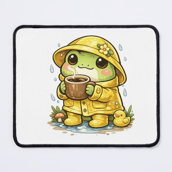 Item preview, Cute Frog in Yellow Raincoat Drinking Giant Coffee – Cozy Frog Aesthetic Sticker designed and sold by Ortegan90.