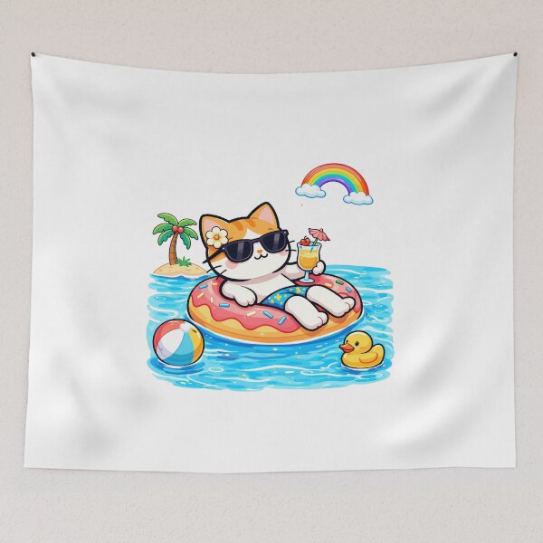 Item preview, Donut Float Pool Cat designed and sold by Halcyonity.