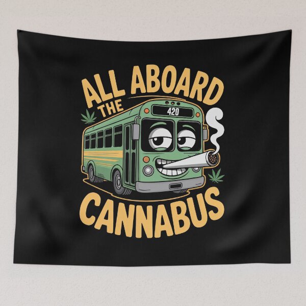 Item preview, All Aboard The Cannabus Funny Weed Bus Stoner Cartoon Joke designed and sold by Say It With Ink.