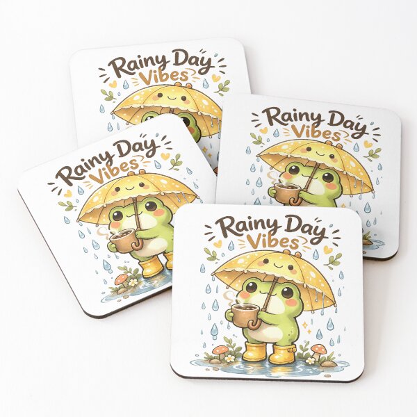 Item preview, Cute Frog Under Umbrella Drinking Coffee – Rainy Day Fantasy Frog Aesthetic Sticker designed and sold by Ortegan90.