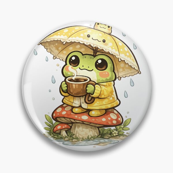 Item preview, Cute Frog Sitting on Mushroom Drinking Coffee – Rainy Day Umbrella Frog Aesthetic Sticker designed and sold by Ortegan90.