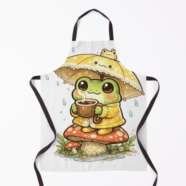 Item preview, Cute Frog Sitting on Mushroom Drinking Coffee – Rainy Day Umbrella Frog Aesthetic Sticker designed and sold by Ortegan90.