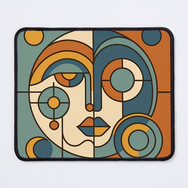 Item preview, Geometric Abstract Face in Teal and Orange designed and sold by InkSmithery.