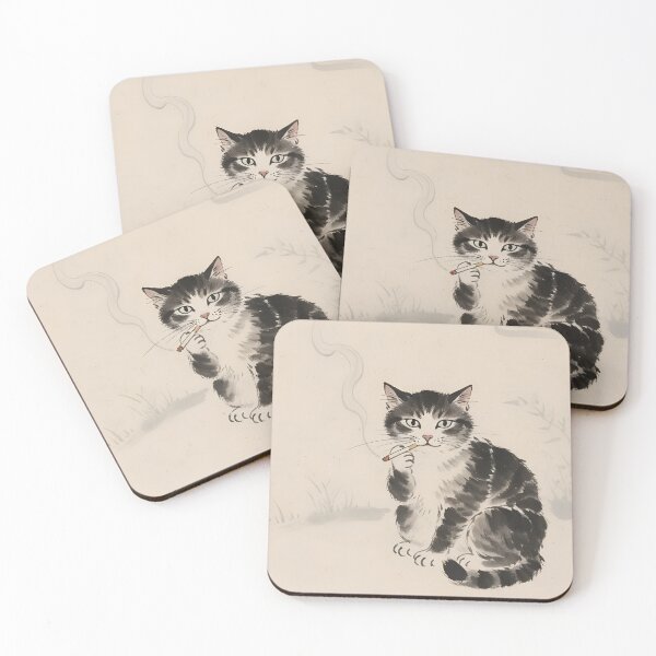 Item preview, Cat Smoking a Cigarette Funny Illustrated Art designed and sold by GymTanLaundry.