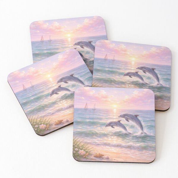 Item preview, Sunset Dolphin Dance | Pastel Beach Scene designed and sold by SpencerReedDes.