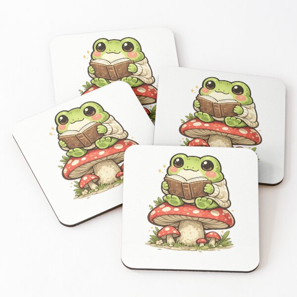 Item preview, Cute Frog Sitting on Mushroom Reading Book – Whimsical Fantasy Book Lover Frog Sticker designed and sold by Ortegan90.