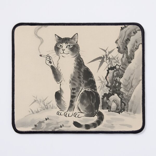 Item preview, Cat Smoking a Cigarette Funny Illustrated Art designed and sold by GymTanLaundry.