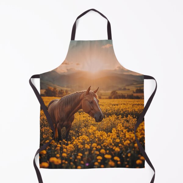 Artikelvorschau, Goldene Stunde – Pferd im Wildblumenfeld – Ländliche Landschaft – Reitkunst entworfen und verkauft von BeautifulVirtues.