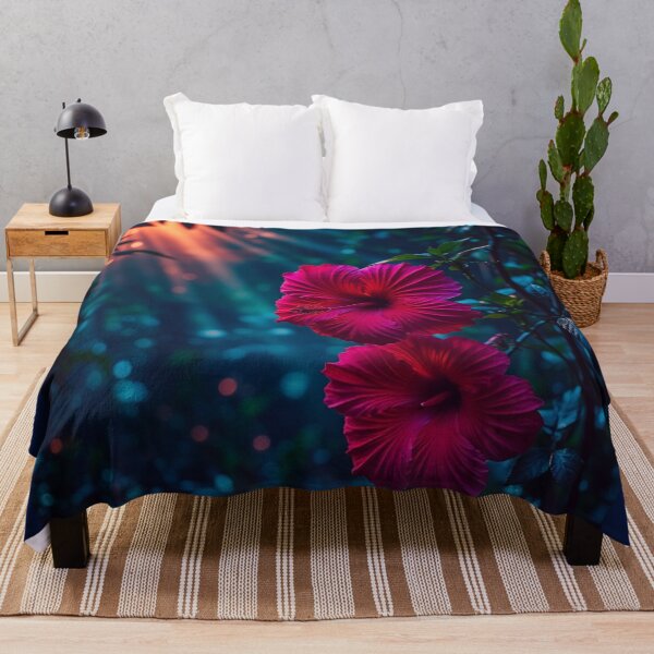Item preview, Neon Pink Hibiscus Flowers in Moody Jungle Light Tropical Floral Art designed and sold by BeautifulVirtues.