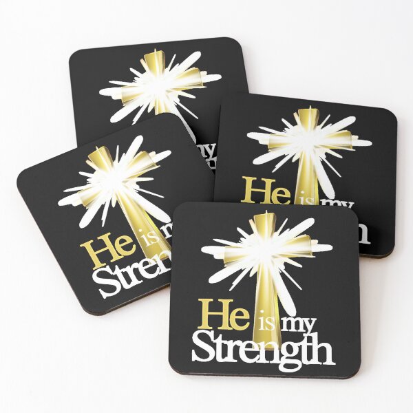 Item preview, He Is My Strength Christian Cross Design | Glowing Gold Faith Quote designed and sold by EvolusionPro.