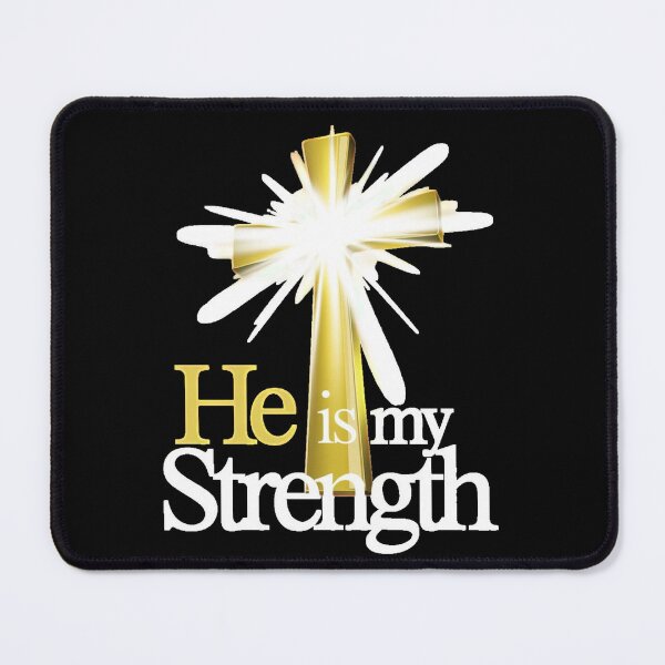Item preview, He Is My Strength Christian Cross Design | Glowing Gold Faith Quote designed and sold by EvolusionPro.