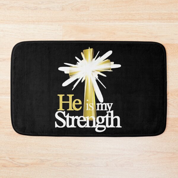 Item preview, He Is My Strength Christian Cross Design | Glowing Gold Faith Quote designed and sold by EvolusionPro.