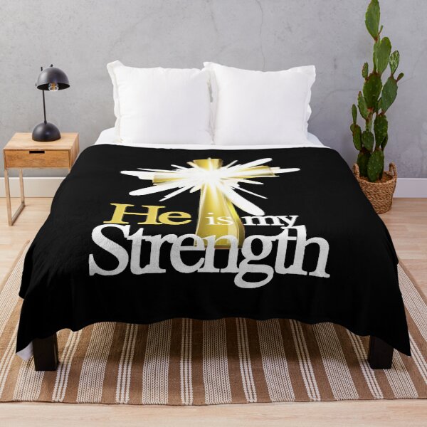 Item preview, He Is My Strength Christian Cross Design | Glowing Gold Faith Quote designed and sold by EvolusionPro.