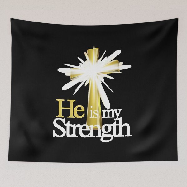 Item preview, He Is My Strength Christian Cross Design | Glowing Gold Faith Quote designed and sold by EvolusionPro.