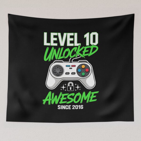 Item preview, Level 10 Unlocked – Awesome Since 2016 – 10th Birthday Gaming Design designed and sold by Gogetgiggles.