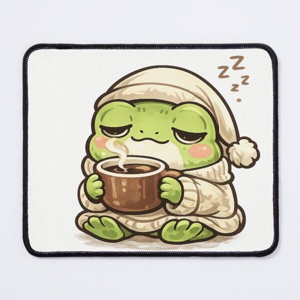 Item preview, Sleepy Frog Drinking Coffee in Nightgown – Cozy Fantasy Frog Morning Aesthetic Art designed and sold by Ortegan90.
