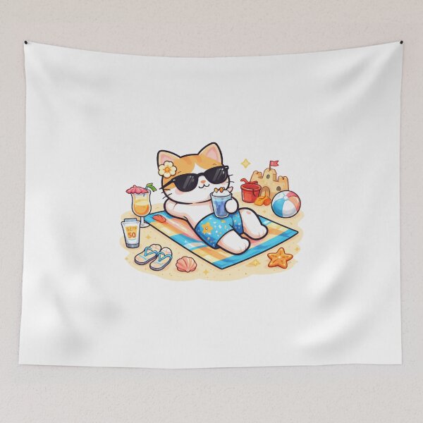 Item preview, Beach Towel Relaxing Cat designed and sold by Halcyonity.