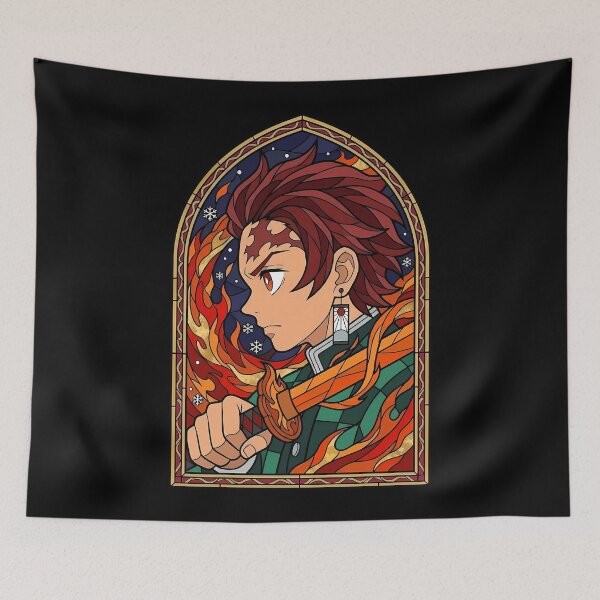 Item preview, Tanjiro Kamado Demon Slayer Flame Winter Stained Glass designed and sold by mildaclairmo.
