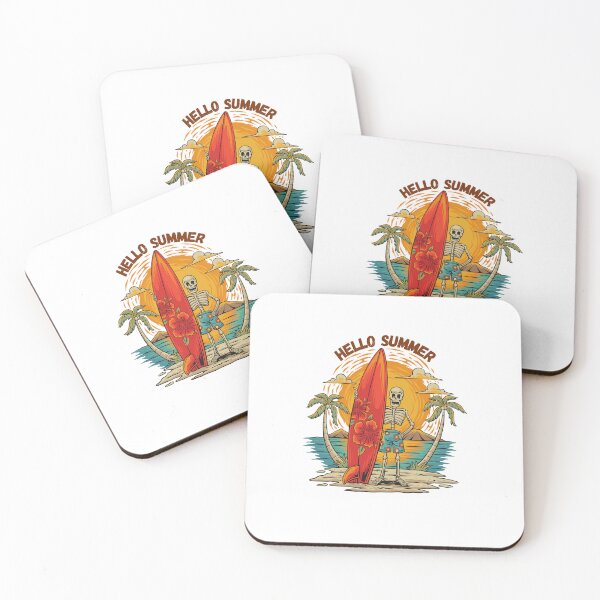 Item preview, Hello Summer Skeleton Surfer Beach Sunset Illustration designed and sold by AchraffPrint.
