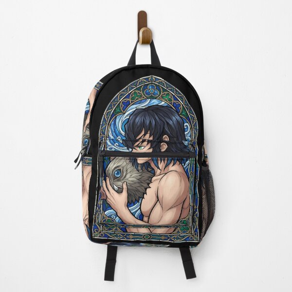 Item preview, Inosuke Hashibira Demon Slayer Blue Waves Stained Glass designed and sold by mildaclairmo.