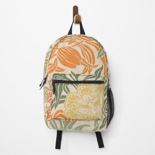 Item preview, Vintage Floral Art Nouveau Flowers Wood Block Botanical Pattern in Sage and Orange designed and sold by kierkegaard.