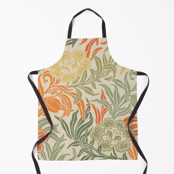 Item preview, Vintage Floral Art Nouveau Flowers Wood Block Botanical Pattern in Sage and Orange designed and sold by kierkegaard.