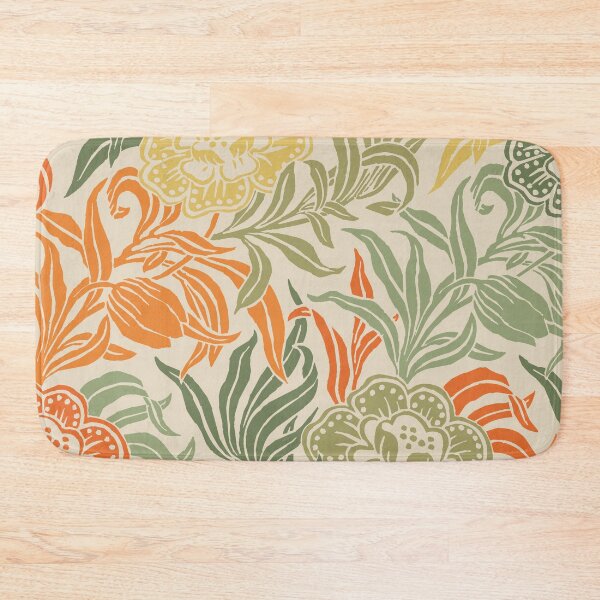 Item preview, Vintage Floral Art Nouveau Flowers Wood Block Botanical Pattern in Sage and Orange designed and sold by kierkegaard.