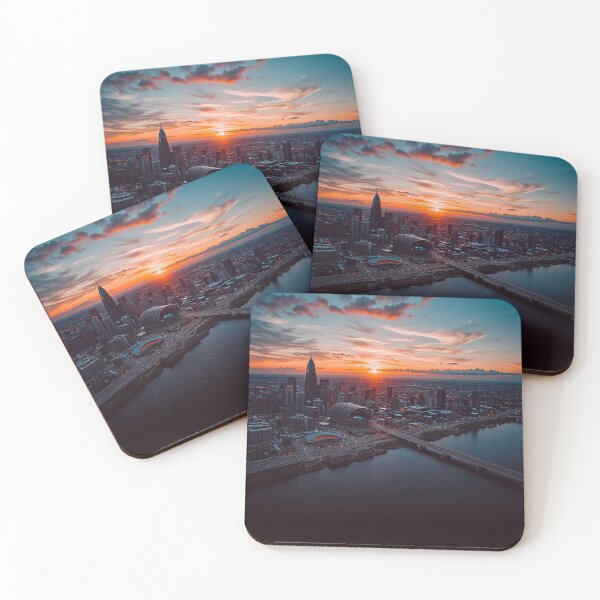 Item preview, Sunset City Skyline Over Water Dramatic Urban Landscape Aerial Wall Art designed and sold by BeautifulVirtues.