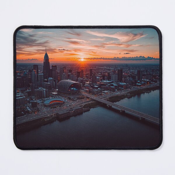 Item preview, Sunset City Skyline Over Water Dramatic Urban Landscape Aerial Wall Art designed and sold by BeautifulVirtues.