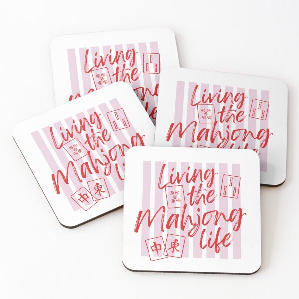 Item preview, Living the Mahjong Life with Tiles | Pink Stripes Red Text designed and sold by Fern and Quill.