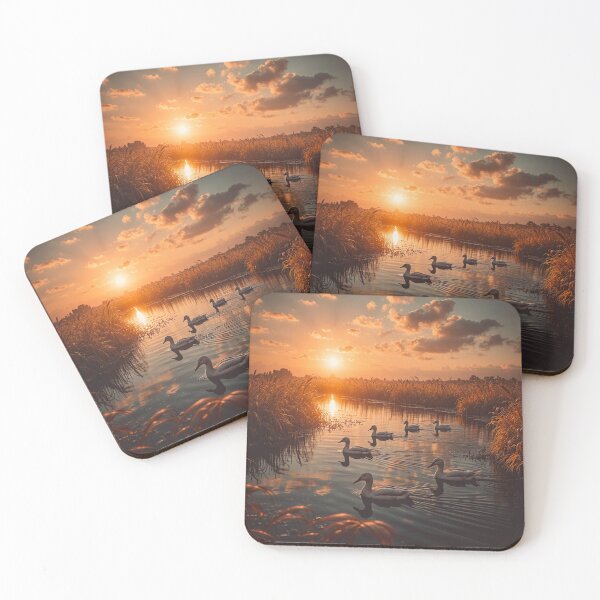 Item preview, Golden Sunset Ducks on a Peaceful Wetland River Scenic Nature Wall Art designed and sold by BeautifulVirtues.