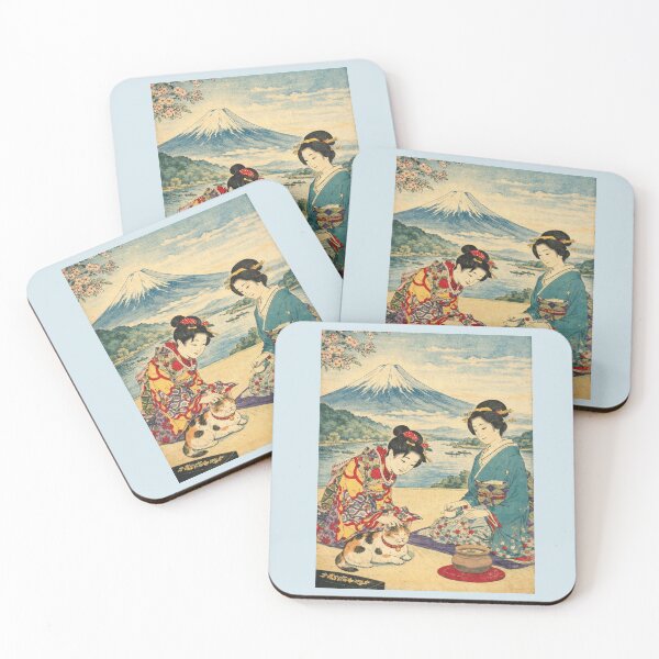 Item preview, Mt. Fuji, Beautiful Women and Cat: Edo Ukiyo-e Art designed and sold by SakuraMarket26.