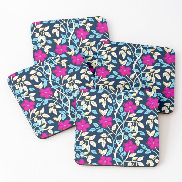 Item preview, Magenta climbing flower vines on navy blue designed and sold by Jennifer Ladd.