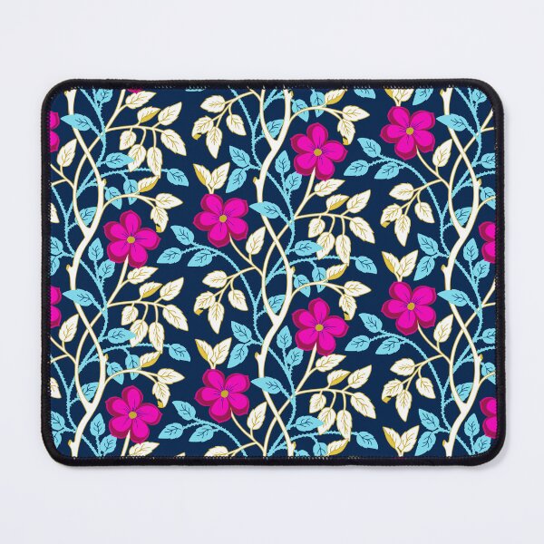 Item preview, Magenta climbing flower vines on navy blue designed and sold by Jennifer Ladd.