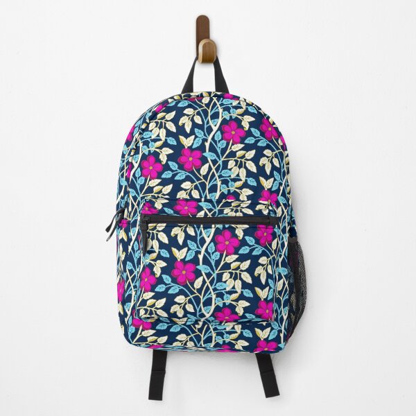 Item preview, Magenta climbing flower vines on navy blue designed and sold by Jennifer Ladd.
