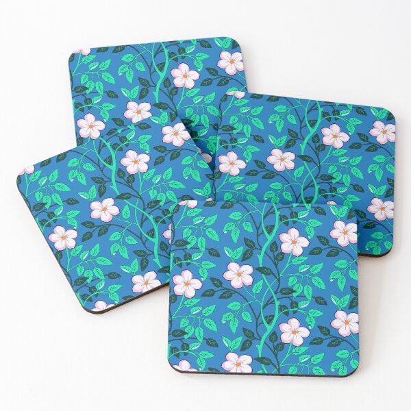 Item preview, Pretty climbing flower vines on blue designed and sold by Jennifer Ladd.