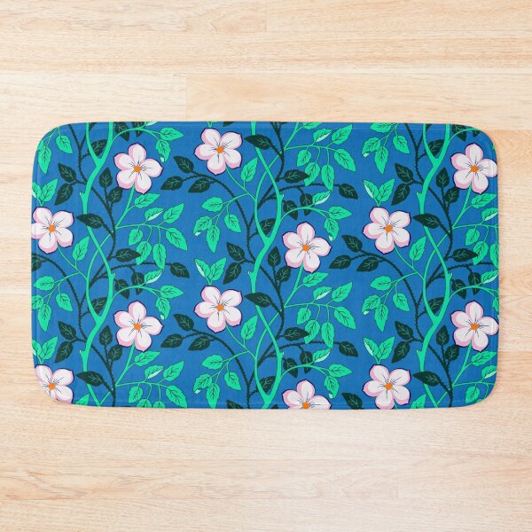 Item preview, Pretty climbing flower vines on blue designed and sold by Jennifer Ladd.