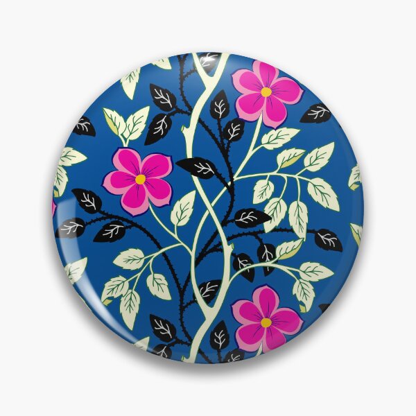 Item preview, Pink climbing flower vines on blue designed and sold by Jennifer Ladd.