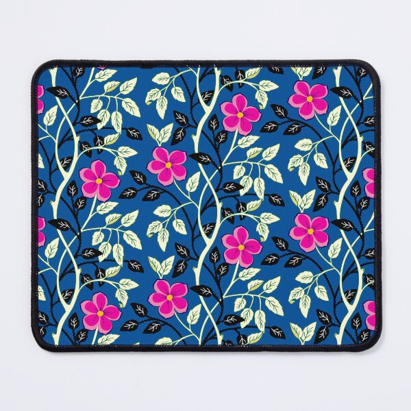 Item preview, Pink climbing flower vines on blue designed and sold by Jennifer Ladd.