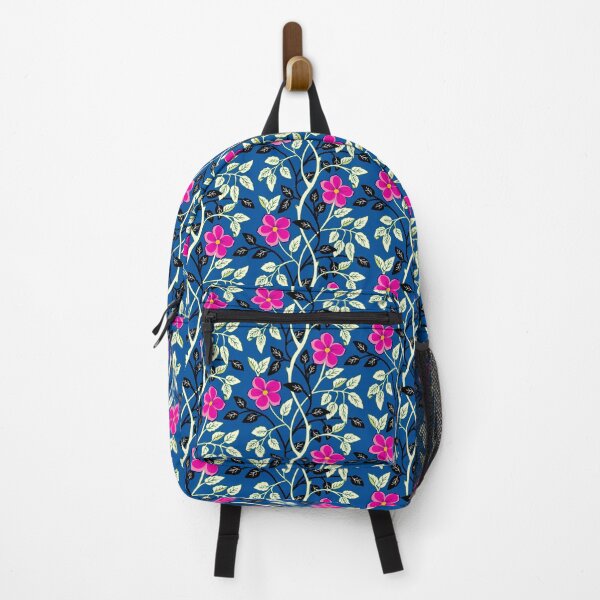 Item preview, Pink climbing flower vines on blue designed and sold by Jennifer Ladd.