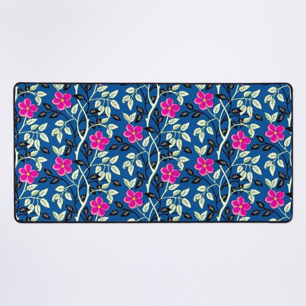 Item preview, Pink climbing flower vines on blue designed and sold by Jennifer Ladd.