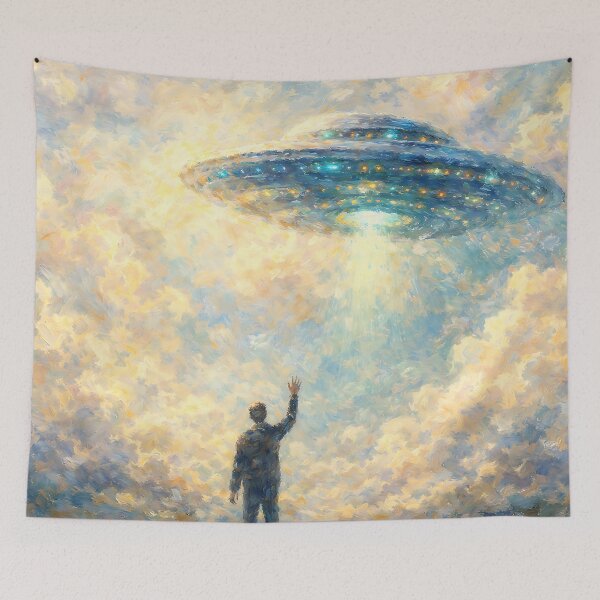 Item preview, Reaching Toward the Unknown – Impressionist UFO Encounter designed and sold by Illuminatium.