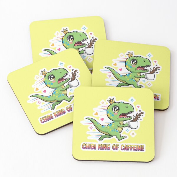 Item preview, Chibi King of Caffeine Tiny T Rex Dinosaur Running With Coffee Cup designed and sold by bvdesignart.