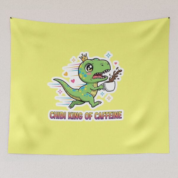 Item preview, Chibi King of Caffeine Tiny T Rex Dinosaur Running With Coffee Cup designed and sold by bvdesignart.