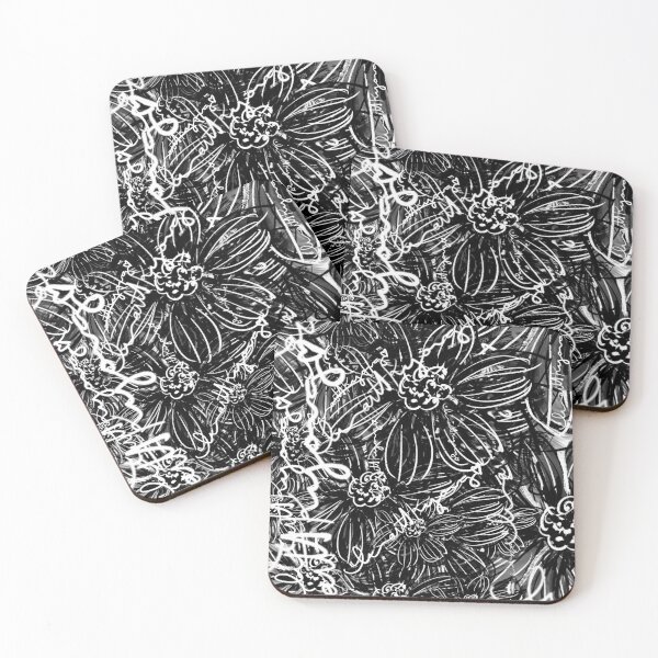 Item preview, Black and white flower digital scratchboard print designed and sold by hannaHKyong.